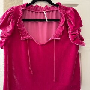 Free People Pink Velvet Ruffle Blouse